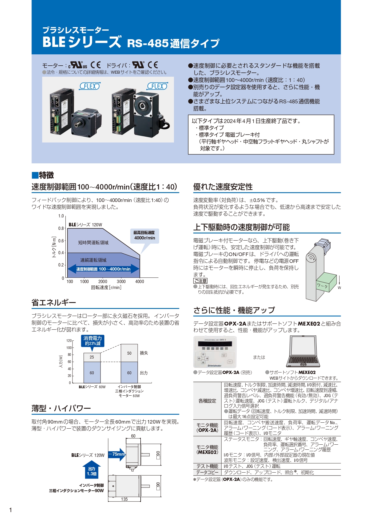 オリエンタルモーター　ブラシレスモーター　BLE(RS-485)